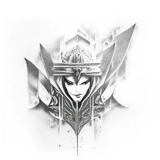 female Assasin from the Assasins Creed series  stealth killing a man  tattoo design idea