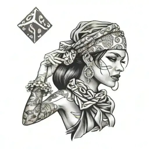 money dice chicano girl wearing bandanna tattoo design idea