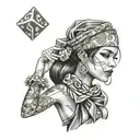 money dice chicano girl wearing bandanna tattoo design idea