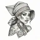 money dice chicano girl wearing bandanna tattoo design idea