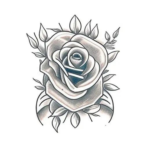 roses broken heart with 4 horseshoes and a compass and Romans 5:8 tattoo design idea