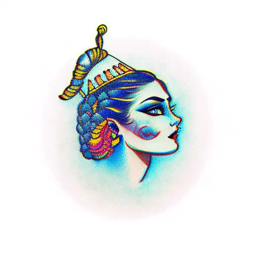gypsy girl side profile with braids tattoo design idea