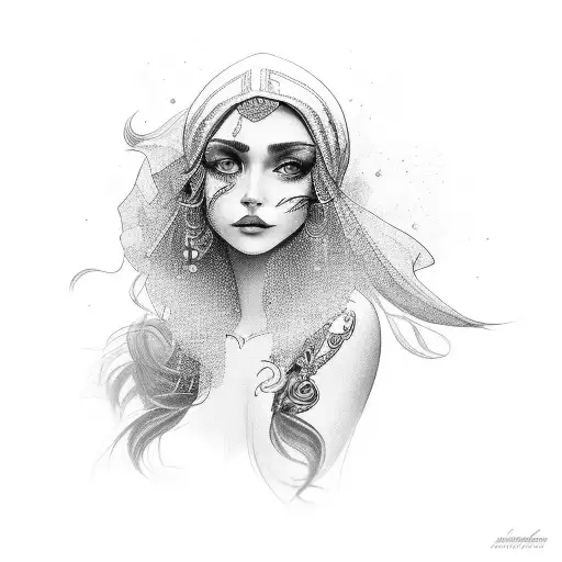 gypsy girl side profile tattoo design idea