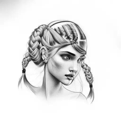 gypsy girl side profile with braids tattoo design idea