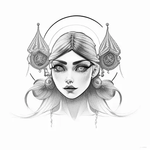 gypsy girl side profile with braids tattoo design idea