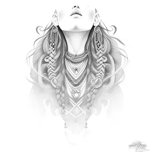 gypsy girl side profile with braids tattoo design idea