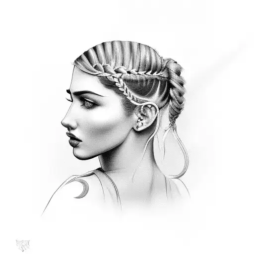 gypsy girl side profile with braids tattoo design idea
