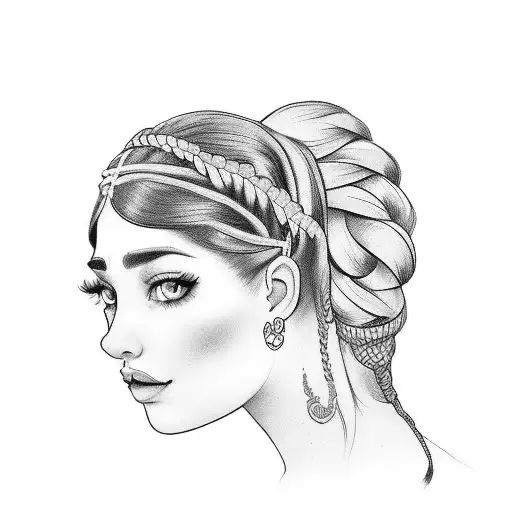 gypsy girl side profile with braids and headband  tattoo design idea