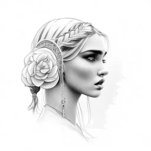 gypsy girl side profile with braids tattoo design idea