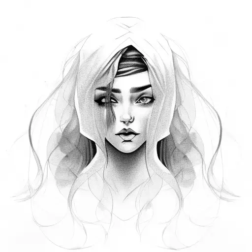 gypsy girl side profile with hair  tattoo design idea