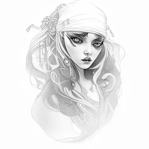gypsy girl side profile with hair showing  tattoo design idea