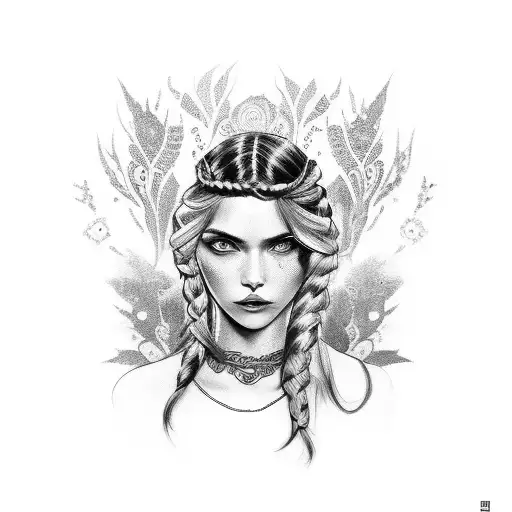 gypsy girl side profile with braids tattoo design idea