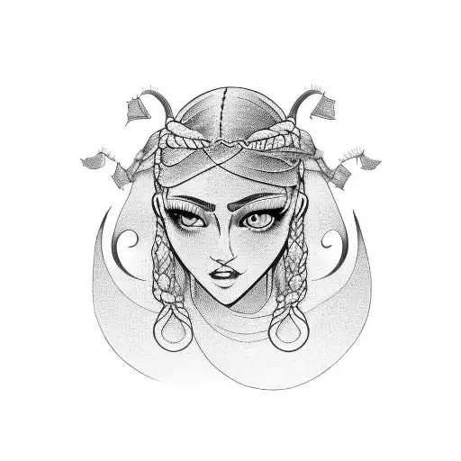 gypsy girl side profile with braids tattoo design idea
