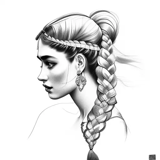 gypsy girl side profile with braids and background  tattoo design idea
