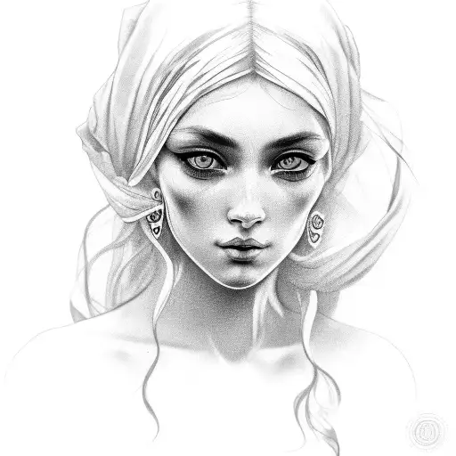 black and white gypsy girl face side  tattoo design idea