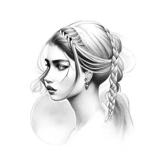 gypsy girl side profile with braids tattoo design idea