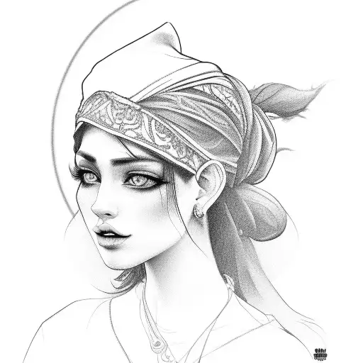 gypsy girl side profile tattoo design idea