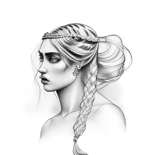 gypsy girl side profile with braids tattoo design idea