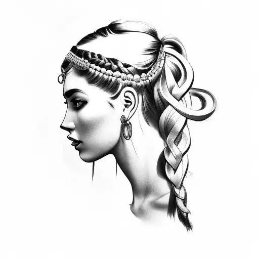 gypsy girl side profile with braids tattoo design idea