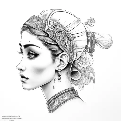 gypsy girl side profile  tattoo design idea