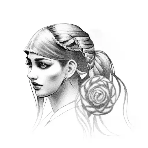 gypsy girl side profile with braids tattoo design idea