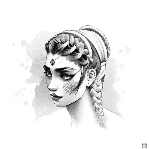 gypsy girl side profile with braids tattoo design idea