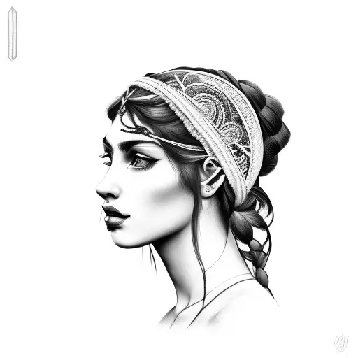 gypsy girl side profile with braids and headband  tattoo design idea