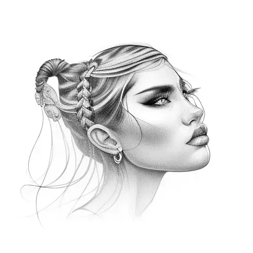 gypsy girl side profile with braids tattoo design idea