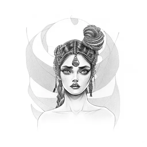 gypsy girl side profile with braids tattoo design idea