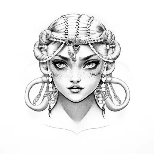 gypsy girl side profile with braids tattoo design idea