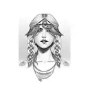 gypsy girl side profile with braids tattoo design idea