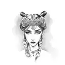gypsy girl side profile with braids and headband  tattoo design idea