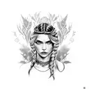 gypsy girl side profile with braids tattoo design idea