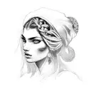 gypsy girl side profile with braids tattoo design idea