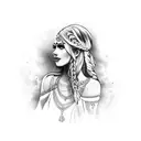 gypsy girl side profile with braids tattoo design idea