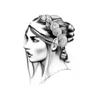 gypsy girl side profile with braids and headband  tattoo design idea