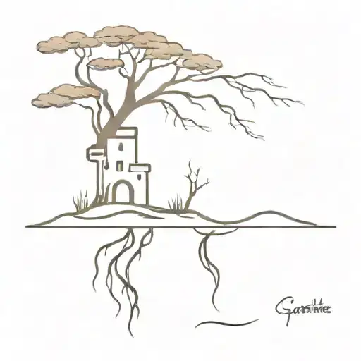  Tree with roots and sandcastle tattoo design idea