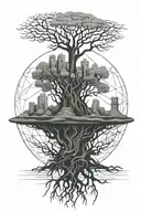 tree with roots and sandcastle  tattoo design idea