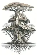 tree with roots and sandcastle  tattoo design idea