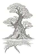  Tree with roots and sandcastle tattoo design idea