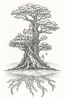  Tree with roots and sandcastle tattoo design idea