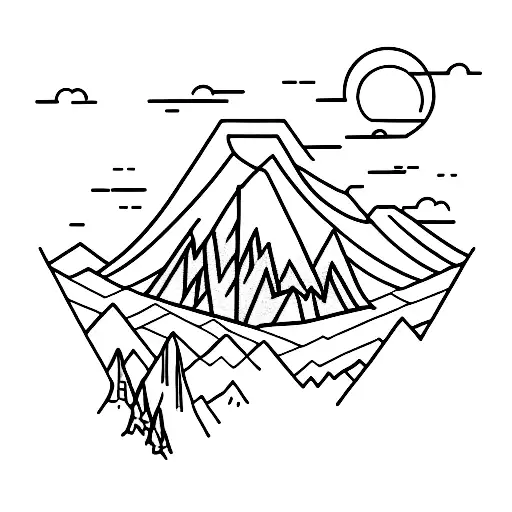 Mountain range with a hidden trail leading into the unknown tattoo design idea