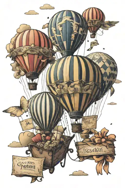 hot air balloons and gift card design featuring tattoo design idea
