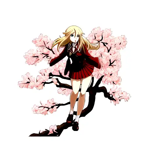 blonde girl phoenix rising from cherry blossom tattoo design idea