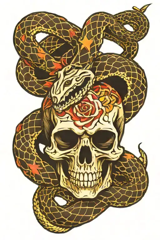 Snake Wrapped skull inside tattoo design idea