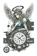 angel with clock face tattoo design idea