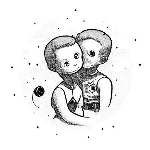 2 kids watching an atomic bomb on tv tattoo design idea