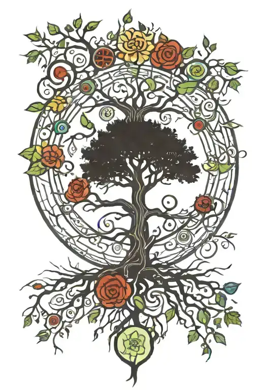 tree of life with chakra and nurons for roots tattoo design idea