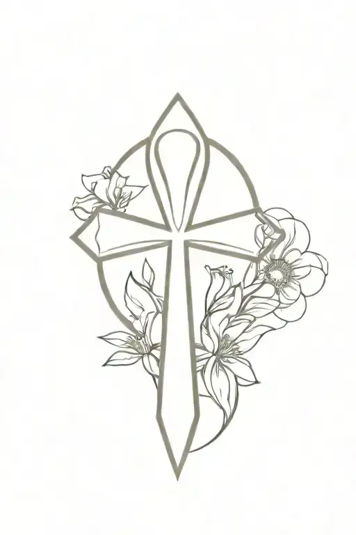 ankh symbol with flowers tattoo design idea