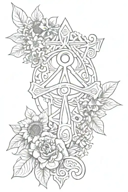 ankh symbol with eye of horus and flowers  tattoo design idea
